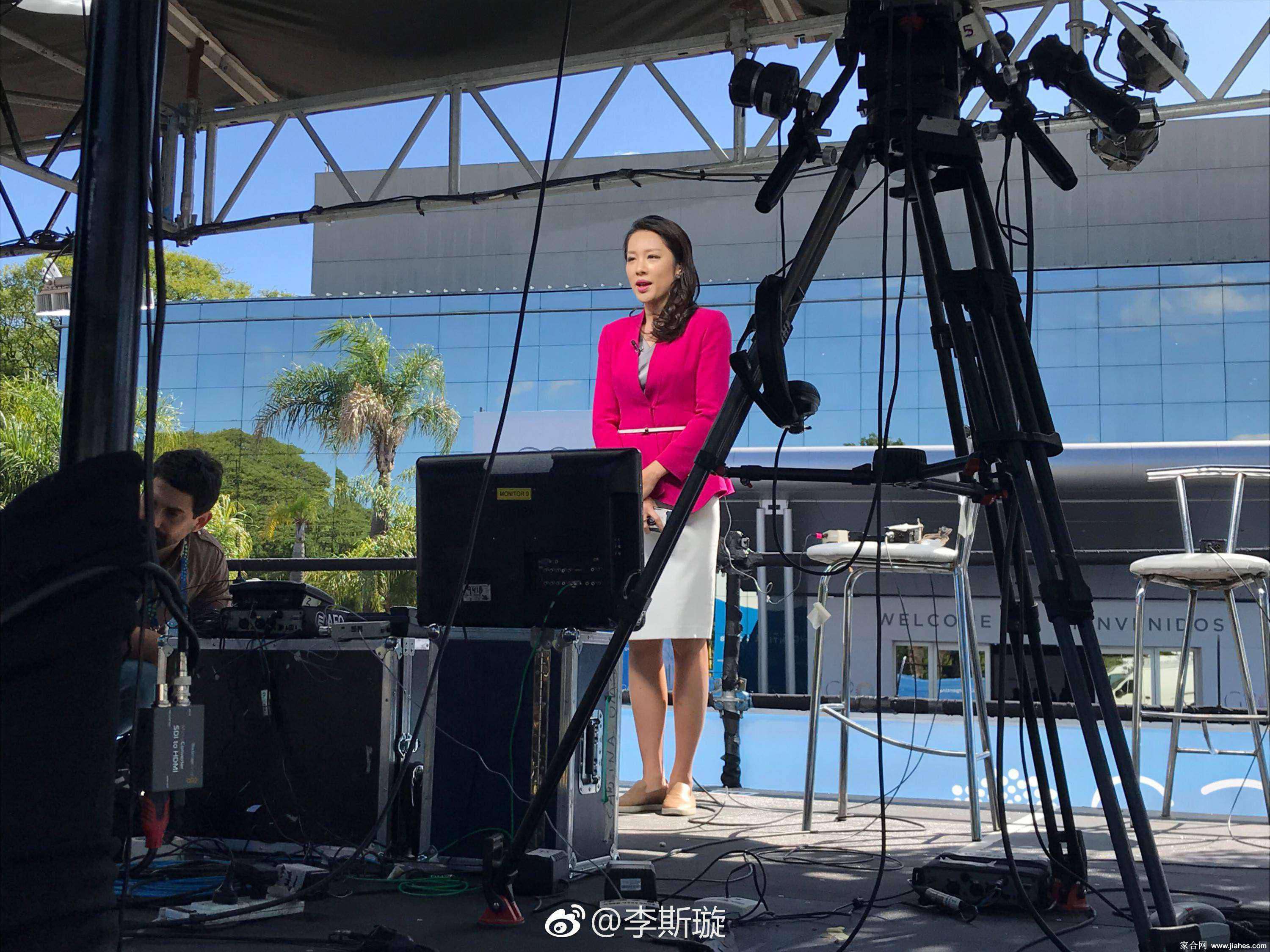央视女主持人李斯璇粉色性感紧身制服修长长腿高跟诱惑[3]