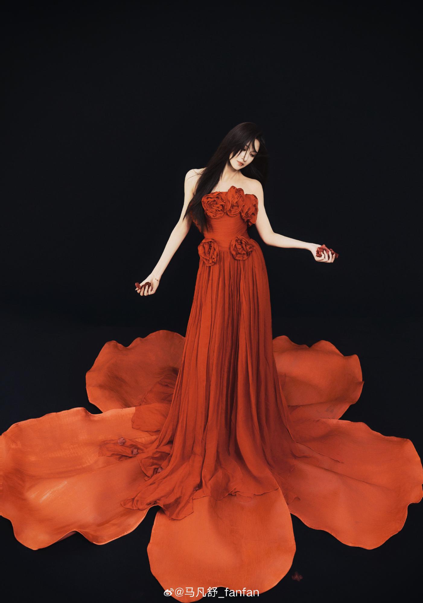 春晚美女主持人马凡舒红色长裙礼服写真[3]