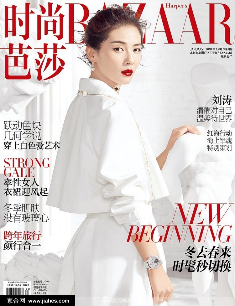 气质美女刘涛《时尚芭莎》开年封面大片黑白LOOK优雅大气[3]
