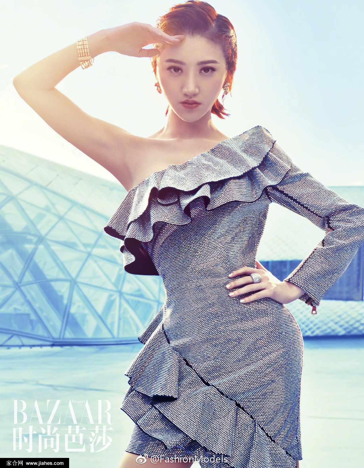 景甜登上《时尚芭莎》2月上封面化身冷艳机甲女战士[3]